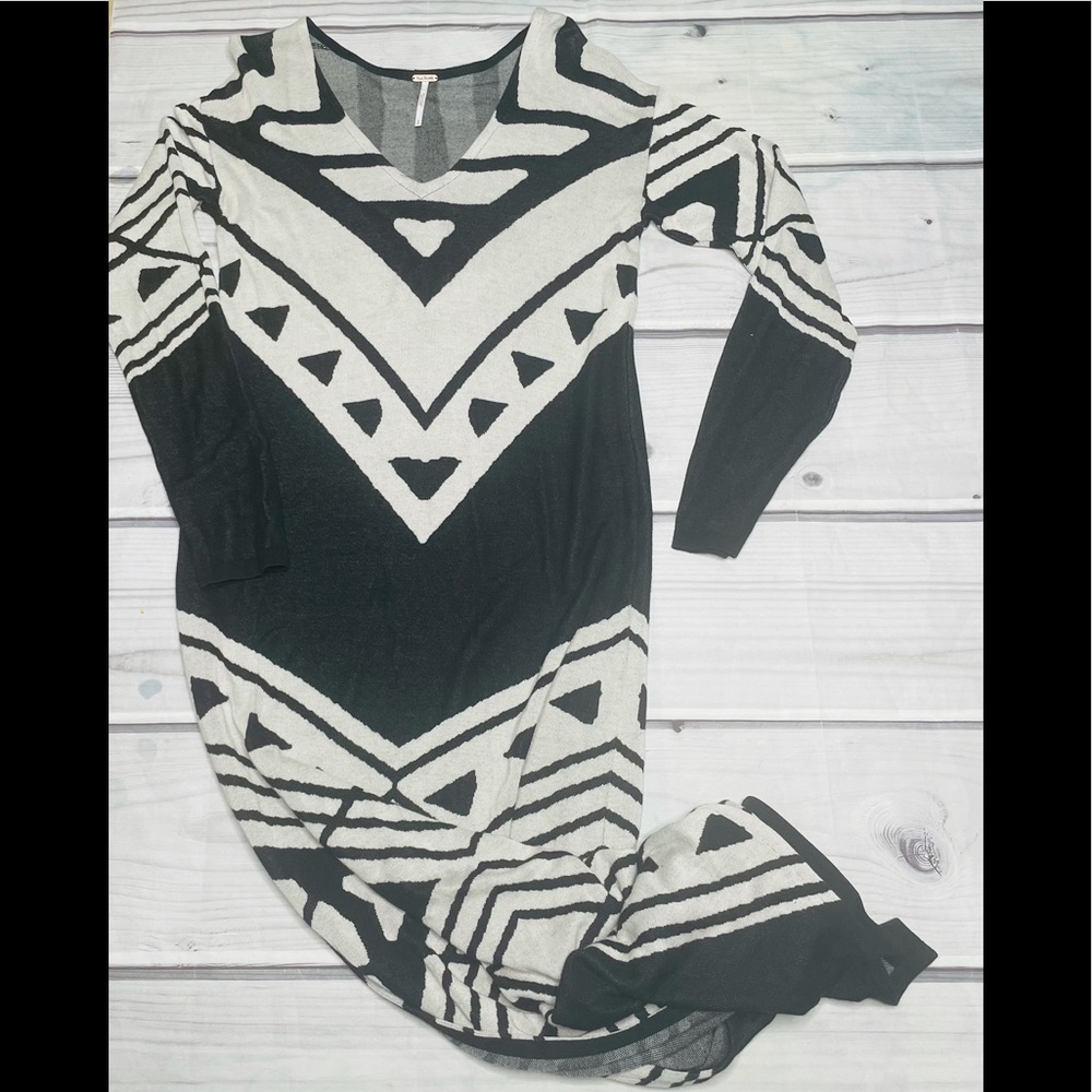 Free People Bauhaus Black White Long Sweater Maxi Dress Size Small